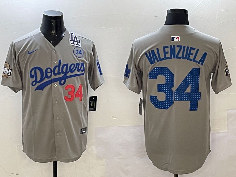 Men Los Angeles Dodgers #34 Valenzuela Grey Fashion 2025 Nike MLB Jersey style 2->los angeles dodgers->MLB Jersey